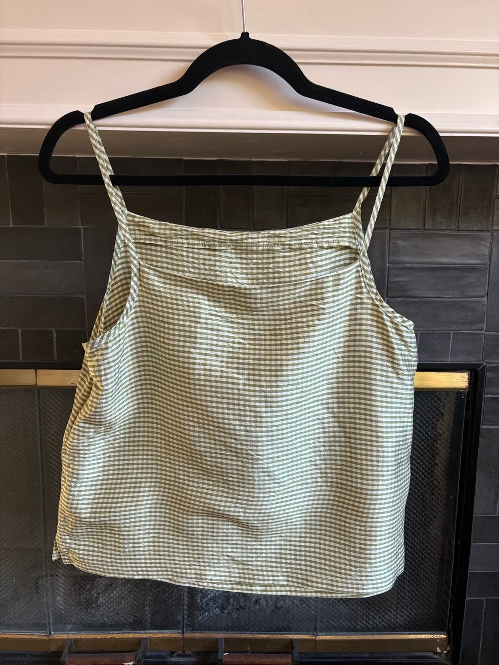 DONNI. Taffeta Shell Tank in Green Gingham - Picture 5 of 8